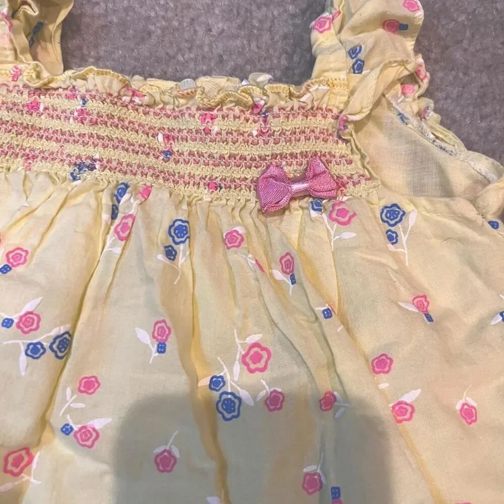 Baby Girl Embroidered, smocking Yellow Dress 3-6m
